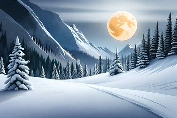 Wall Mural - winter landscape with snow