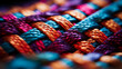 Woven fabric close - up, individual threads visible, vibrant colors