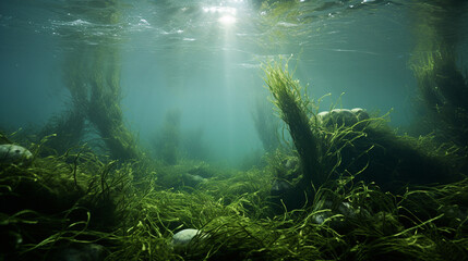 Wall Mural - Seaweed, super realistic noiseless underwater nature. ai generative