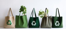 Reusable Cloth Eco Bags Blank Or Made From Cotton Yarn With Green Recycling Symbol Isolated On White Fabric Cloth Eco Bag Green Blank Template For Campaign To Reduce Plastic Waste
