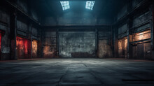 Evoking An Ambiance Of Empty Warehouse With Dramatic Lighting. Ai Generative