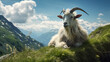 a billy goat in the alps on a mountain. ai generative