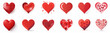 © Olena Panasovska - collection of different shapes simple red hearts on a white background, love symbols, generative AI