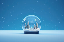 Simplistic Christmas Snow Globe: A Minimalist Display On A Blue Backdrop.