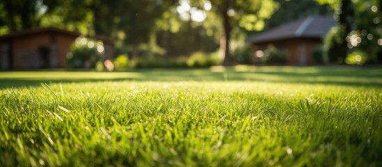 newly mowed lawn in a residential yard