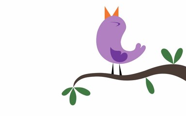 Wall Mural - 3d rendered animation of the purple bird singing on a branch