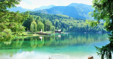 Wall Mural - beautiful view on lake, mountain with reflection. lake bohinj. s