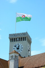 Wall Mural - The tower with Ljubljana city flag in Ljubljana fortress