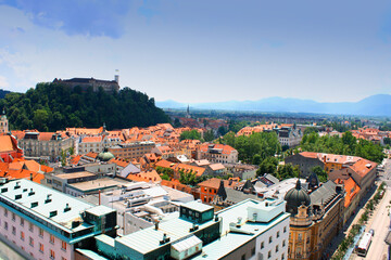 Poster - Aerial view of Ljubljana in Slovenia in a summer day