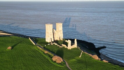 Sticker - Beautiful view of the Reculver Towers and Roman Fort at daytime in Reculver, England