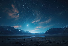The Night Sky On Mars Illuminated By Distant Stars. Generative Ai.