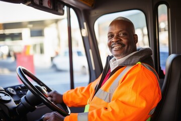 A male bus driver at work.