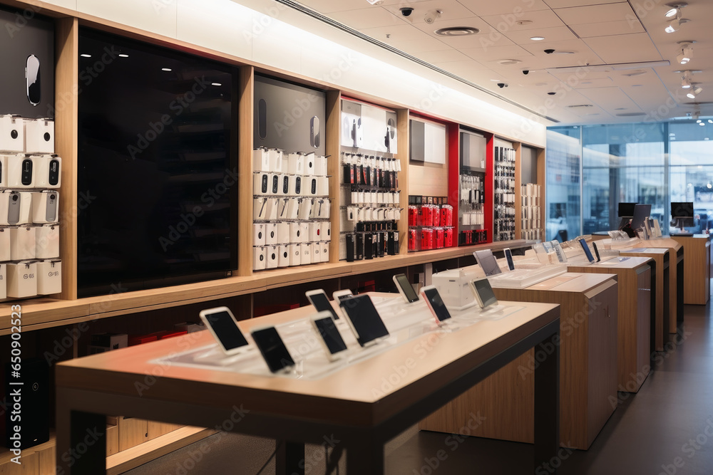 A modern smartphone shop with many different new phones. Stock Photo ...