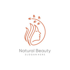 Wall Mural - Woman logo design element vector with creative nature concept