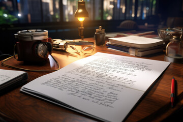 Poster - a movie script with annotations and notes, representing the creative process of screenwriting. gener