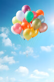 Fototapeta Nowy Jork - colorful balloons flying in the sky - fest and celebration concept - Generative AI