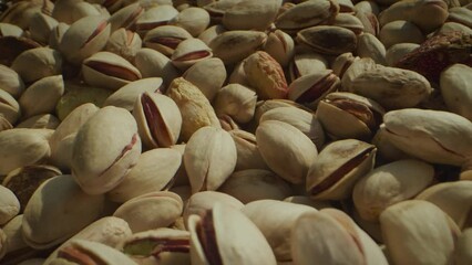 Wall Mural - Pistachio fruits in drying process in a motion control macro shot.