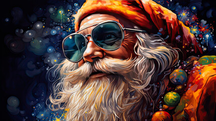 Cool Santa with sunglasses and a funky background