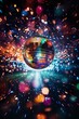 Disco ball scatters colorful light in a dark room | Generative AI