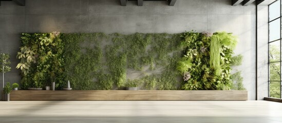 Wall Mural - visualization of green plant wall in loft apartment