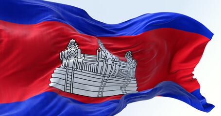 Close-up of Cambodia national flag waving