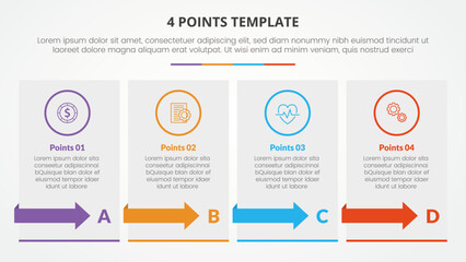 Aufkleber - 4 points stage template infographic concept for slide presentation with box table with arrow 4 point list with flat style