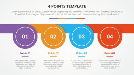 Wall Mural - 4 points stage template infographic concept for slide presentation with circle whistle shape horizontal 4 point list with flat style