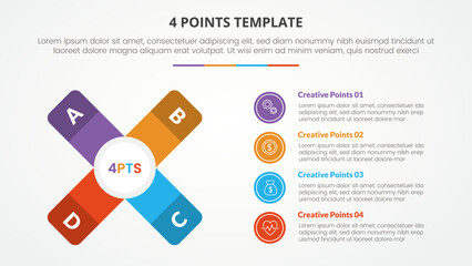 Wall Mural - 4 points stage template infographic concept for slide presentation with x shape with vertical description 4 point list with flat style