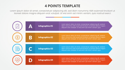 Aufkleber - 4 points stage template infographic concept for slide presentation with long rectangle with arrow edge 4 point list with flat style