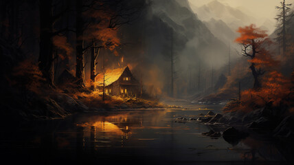 Wall Mural - Photo of moody autumn landscape season.