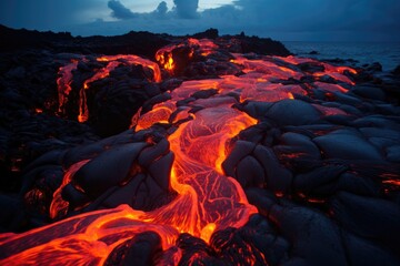 Lava flow flowing from a volcano