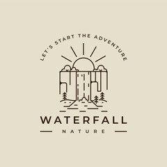 Wall Mural - waterfall logo line art vector illustration template icon graphic design. simple minimalist of natur