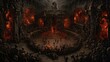 A haunting representation of an infernal court, where shadowy figures preside over damned souls, in a realm of torment and fire. Crafted with precision by Generative AI.