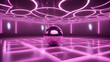 3D rendering of a disco ball in a room with purple lights 