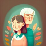 parents 50 years old mother and father Storybook Illustration Cool Color Palette 