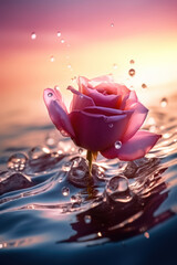 Wall Mural - A very beautiful rose flower in the sea early in the morning at dawn. AI Generation 