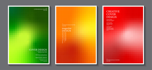 Fototapete - Cover designs pixels mosaic pattern gradient colorful graphic background set. Concept design and print media ideas for brochures and posters. Vector Illustrator EPS.