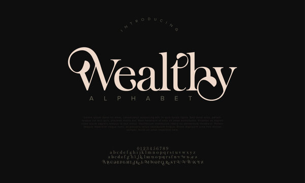 wealthy premium luxury elegant alphabet letters and numbers. elegant wedding typography classic seri