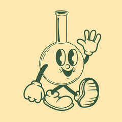 Vintage character design of laboratory flasks