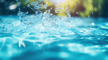 Close up clear blue water in the pool