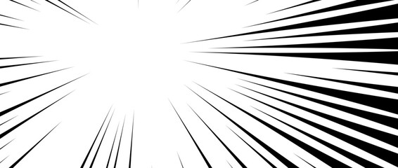 Poster - Diagonal speed lines background. Comic book sunburst. Abstract black and white radial line frame design. Manga or anime cartoon explosion wallpaper. Pop art light beams or rays effect. Vector backdrop