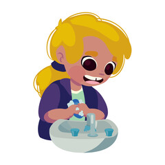 Sticker - kid washing hands isolated icon