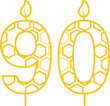 Digital png illustration of yellow 90 birthday candle with pattern on transparent background