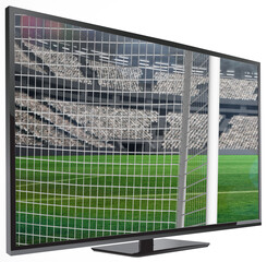 Poster - Digital png illustration of screen of tv with football stadium on transparent background