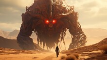Secrets In The Monster Desert, Digital Art Illustration, Generative AI