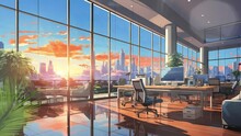Office Interior Cartoon Or Anime Watercolor Painting Illustration Style Animation Video