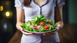 © red_orange_stock - The girl is holding a plate of salad.