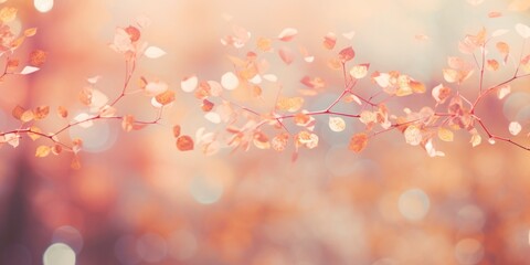 Fototapete -  Bokeh Light Effect with Unsharp, Warm Autumn Foliage Background, Embracing Ethereal Lens Flare and Artistic Circles in Photography