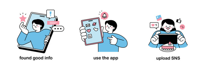 Fototapete - Smartphones and social media. Good information search, smartphone app, and social network upload reviews.