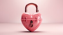 Exquisite Heart-shaped Padlock In Rosy Hue, Representing A Fortified Bond Of Love And Trust